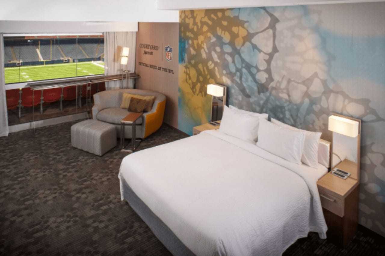 Frankie Morales and his guest will stay in this room located inside NRG Stadium, where the Super Bowl will be played.