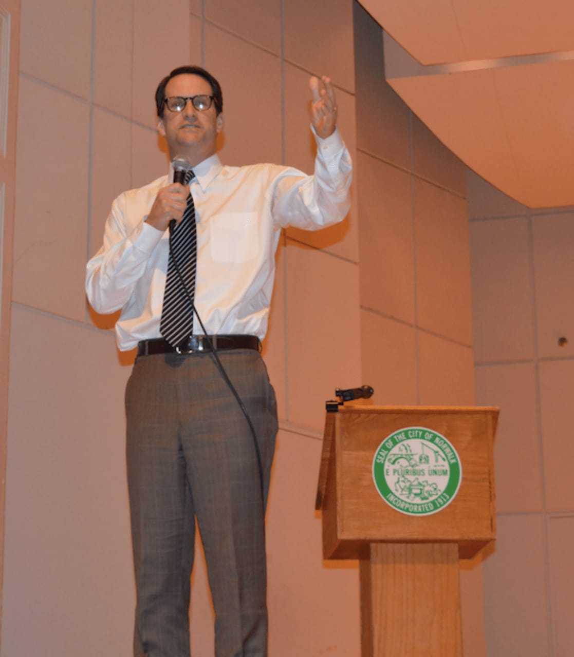 Efforts to repeal the Affordable Care Act and President Donald Trump's Immigration Executive Order are two topics that U.S. Rep. Jim Himes speaks about to a packed meeting Tuesday evening at Norwalk Concert Hall.