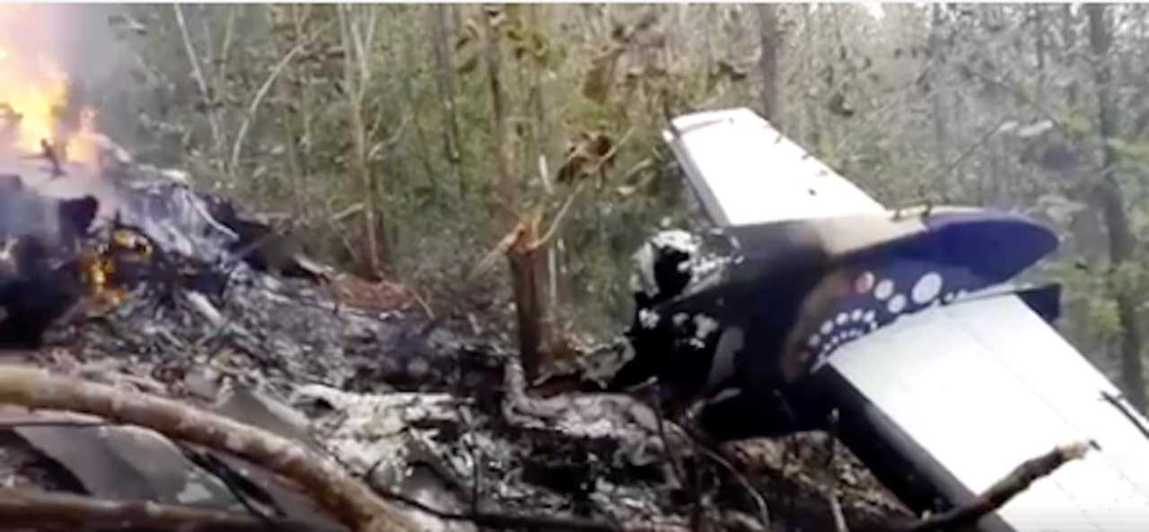 The wreckage of the plane, a single-propeller Cessna 208 Caravan, which crashed shortly after takeoff in Costa Rica.