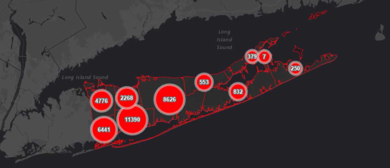 The Suffolk County COVID-19 map on Thursday, May 7.