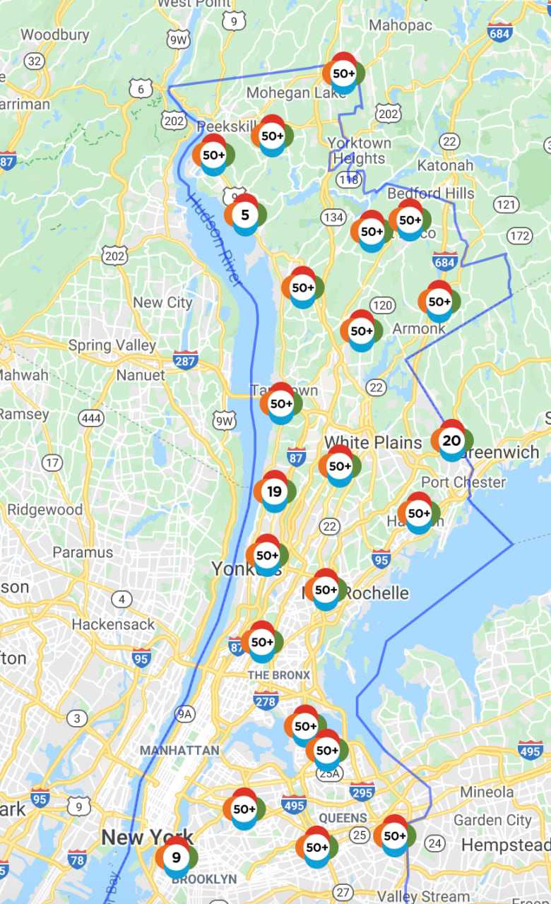 The Con Edison outage map as of 9:10 a.m. on Wednesday, Aug. 5.