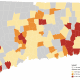 The average daily rate of #COVID19 cases in Connecticut per 100,000 population by town.