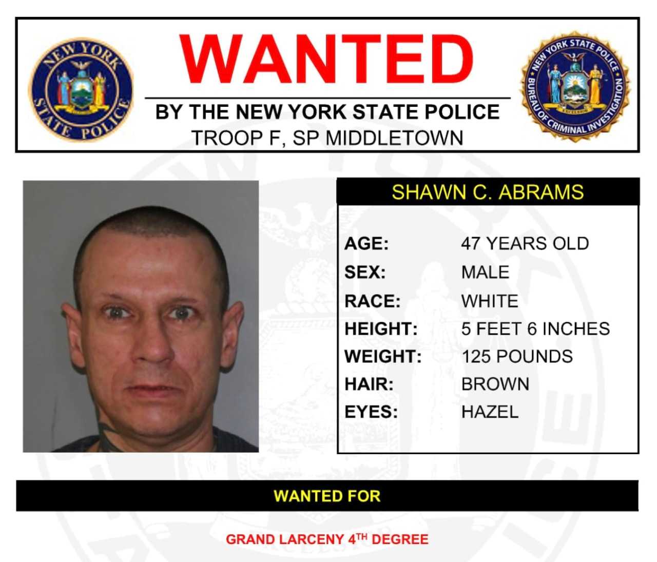 An alert was issued for Shawn Abrams by New York State Police on Wednesday, June 9, 2021
