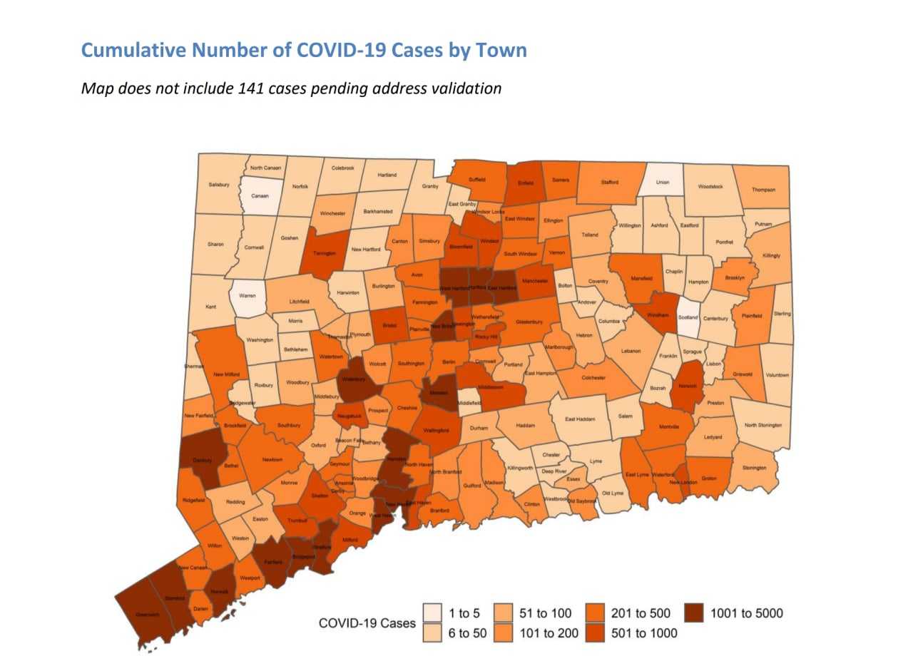Daily COVID-19 positive test cases on Wednesday, Oct. 21, reported by the CT Governor's Office