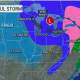 A look at areas expected to see rain (in green), rain mixed with snow (pink), and snow (blue) on Friday.