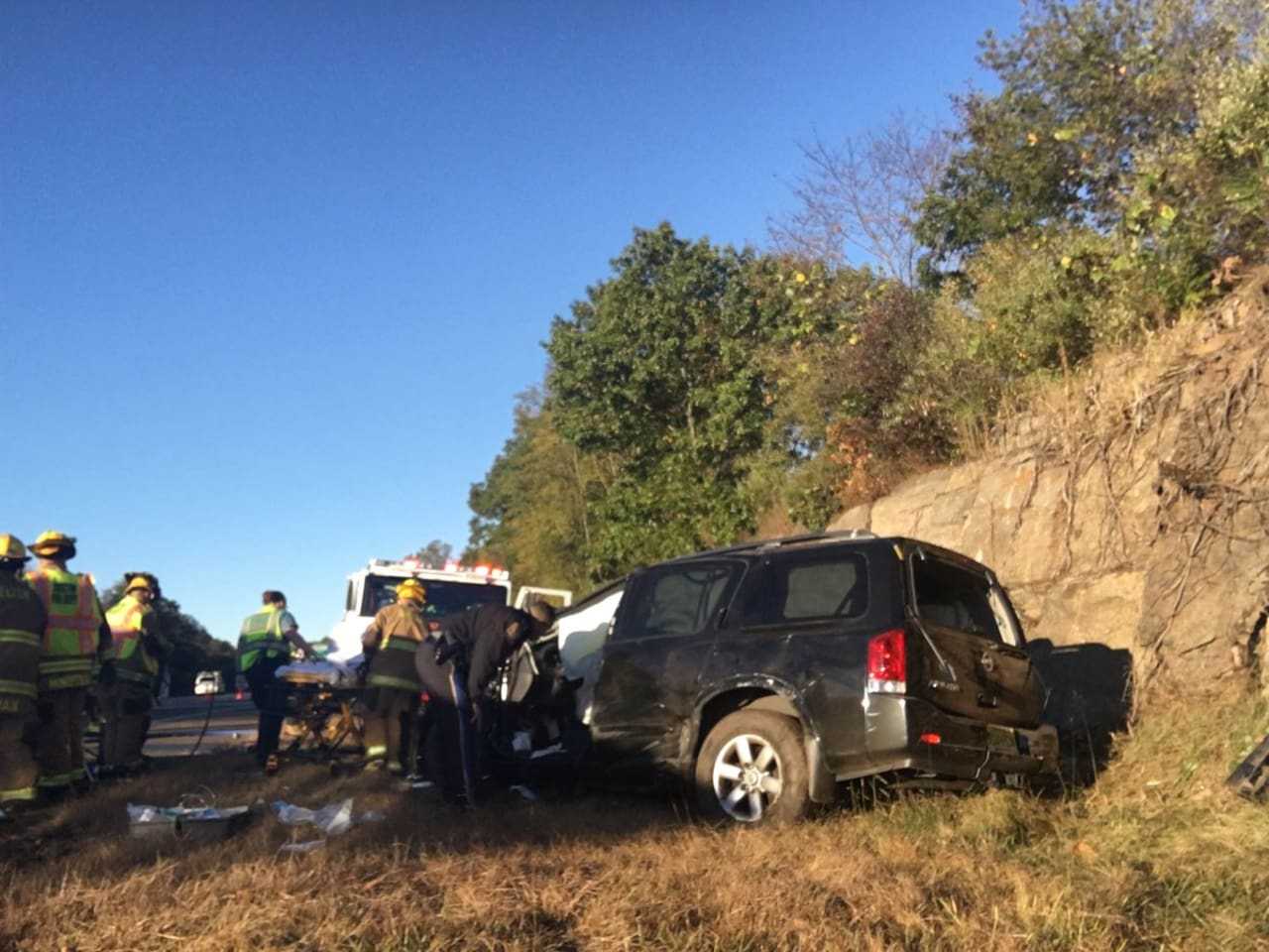Three people had to be extricated from this vehicle after it rolled over and crashed on Route 8 in Shelton on Friday. Their injuries were said to be minor. The cause of the accident is under investigation