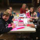 Kids and adults at United Methodist Church of New Canaan make Valentines for seniors during a Sunday School class.