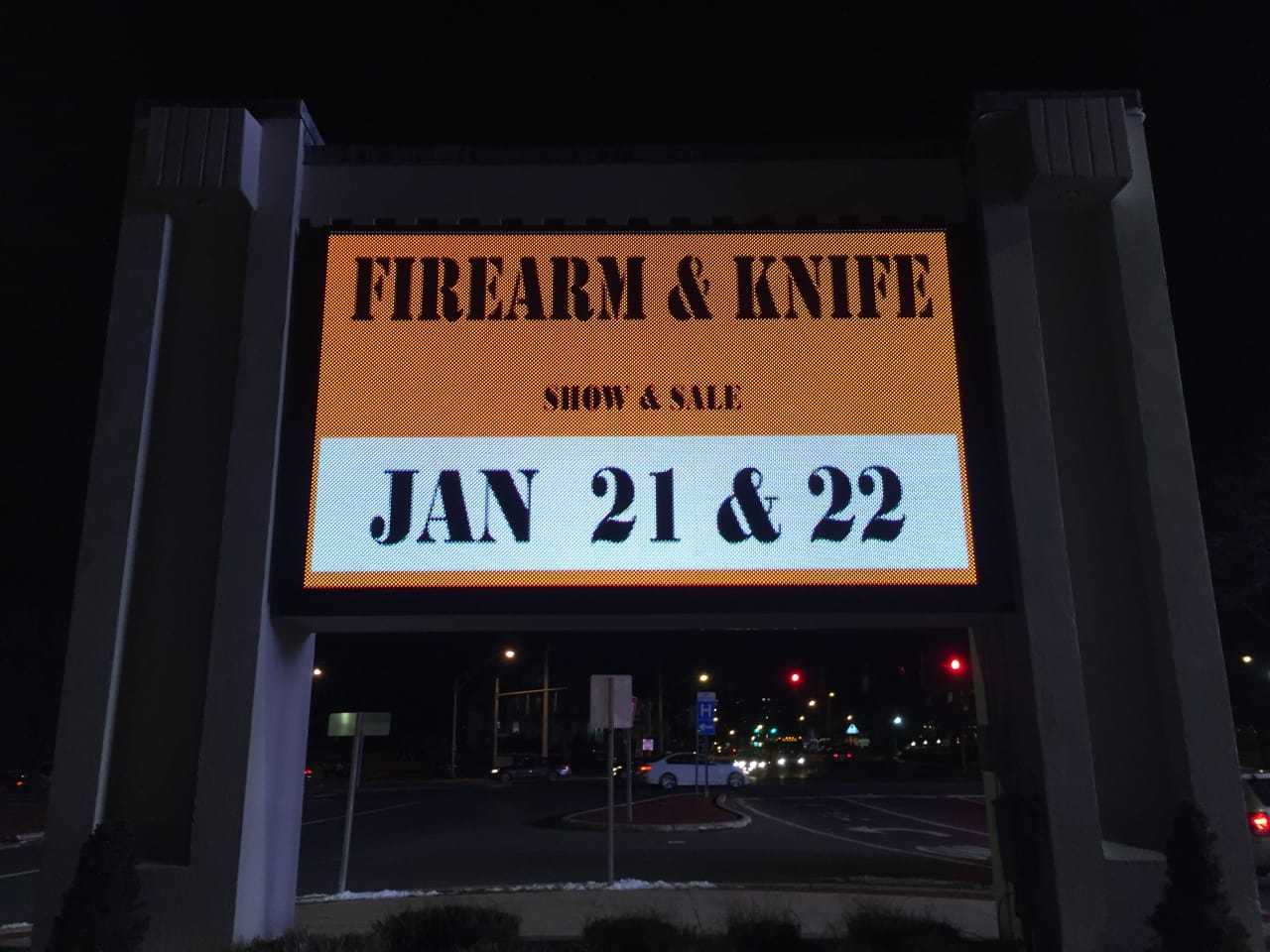 Michael Kaplowitz, D-Somers, who is chairman of the Westchester County Board of Legislators, said he learned about next month's firearms show at the County Center from this sign. "That's a crazy way to do things,'' Kaplowitz said on Tuesday.