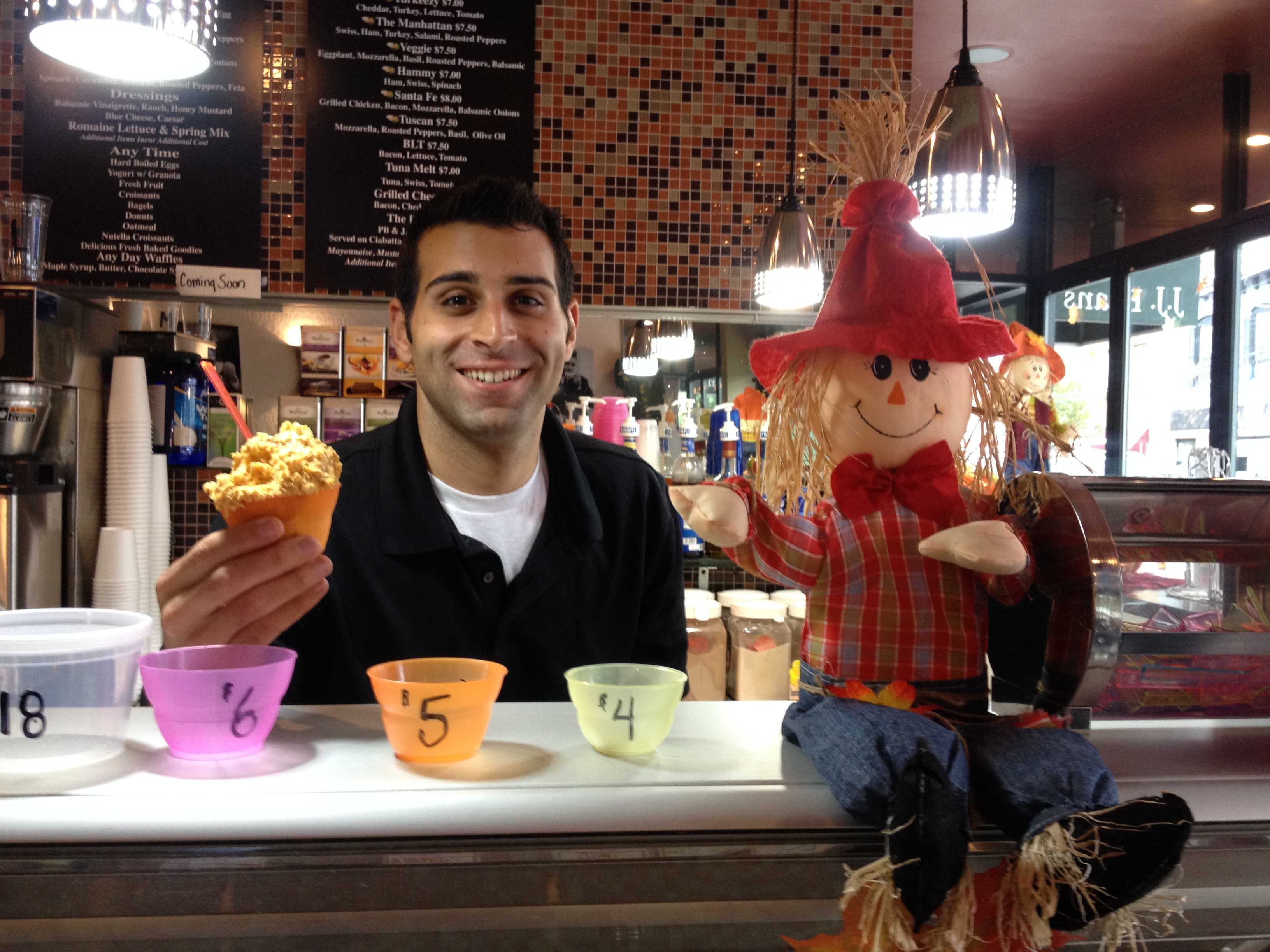 Albert Borrelli serves pumpkin gelato at J.J. Beans.