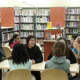 Students and officials gathered at the new library. 