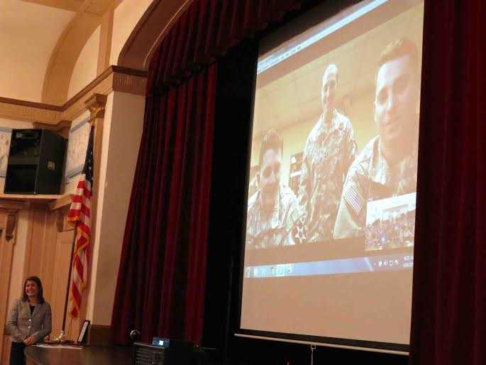 Main Street School students enthusiastically greeted three members of the U.S. Army during a special assembly Thursday, April 9.