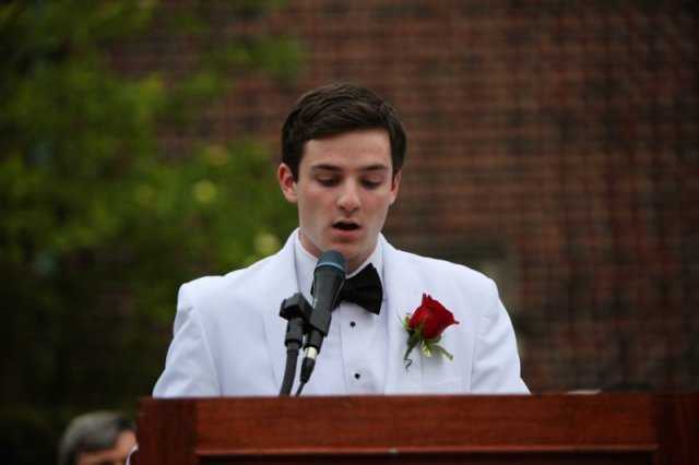 Class president Brendan Walsh gives the commencement address.