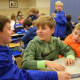 Bronxville Elementary School students talk over lunch.