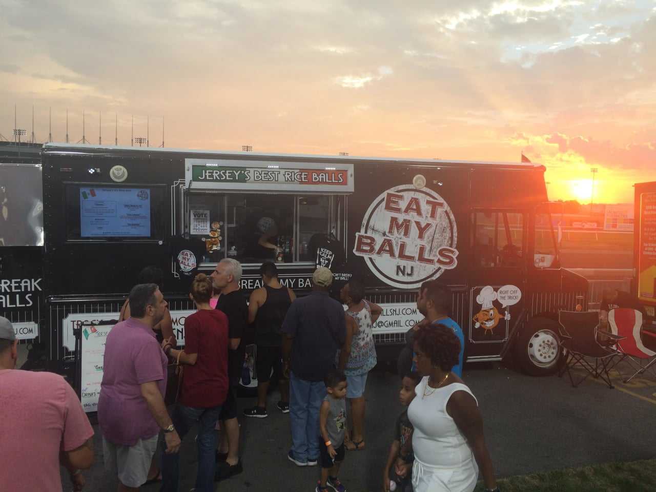 A crowd at the Eat My Balls food truck.