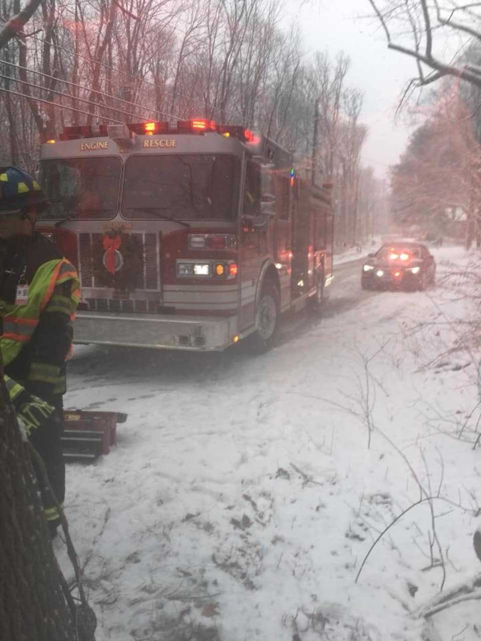 Monroe firefighters respond to a call of a car going off the road on Wheeler Road