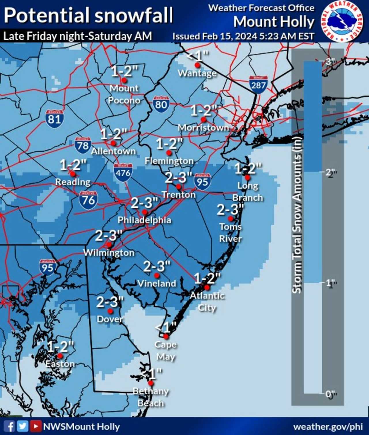 1 To 3 Inches Of Snow Expected In New Storm Nearing NJ, PA Morris