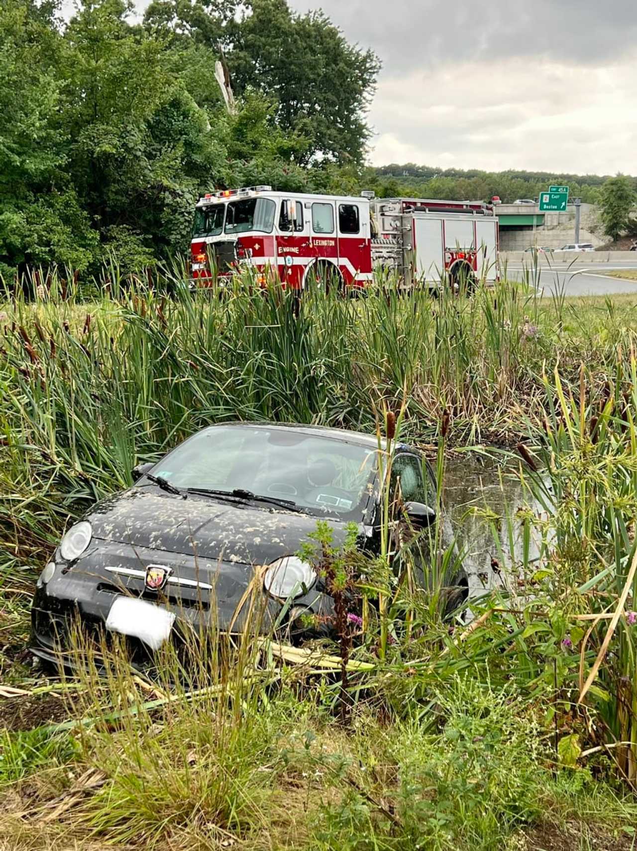 Car Takes A Dip After Leaving Ramp Off Route 128 In Lexington