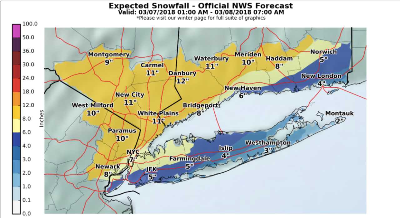 New Storm Snowfall Projections Increase Accumulation Range To 1012