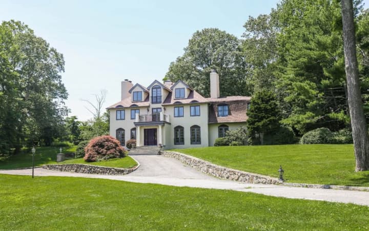 25 Carolyn Place in Armonk, a French Country house, features elements of a 16th-century castle.
