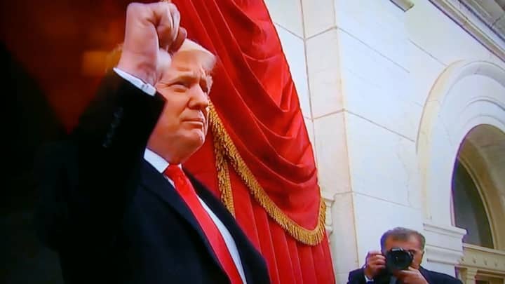 Donald Trump takes the stage at his inauguration.