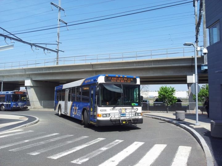 A Greater Bridgeport Transit bus sideswiped a vehicle, injuring two.