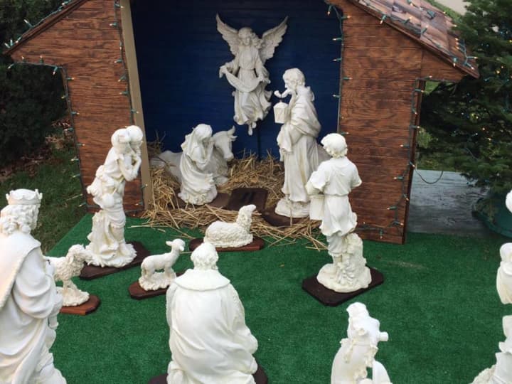 The nativity scene at St. Clare Church in Clifton missing its baby Jesus. 
