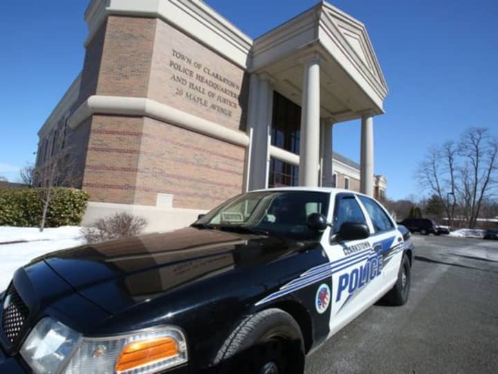 A Clarkstown police vehicle was rammed by a Maserati.