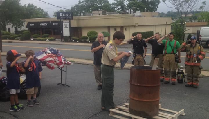 The North Arlington Cub Scouts at a 2015 Knights of Columbus flag retirement ceremony.