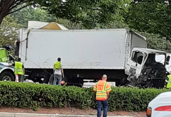 A heavy-duty wrecker righted and removed the truck on northbound Route 17 in Paramus.