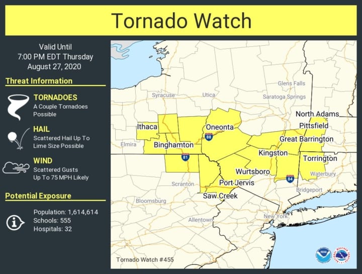 A look at counties covered by the Tornado Watch.