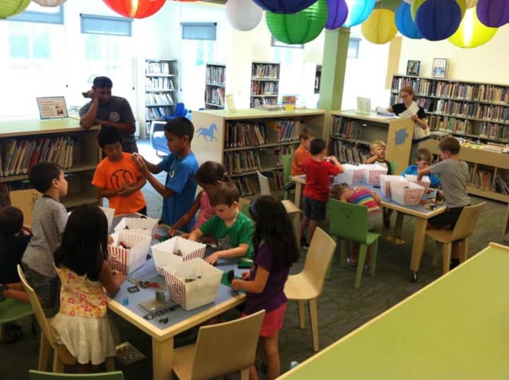 Children building in a lego class being offered by the Lewisboro Library on Tuesday, Sept. 15.