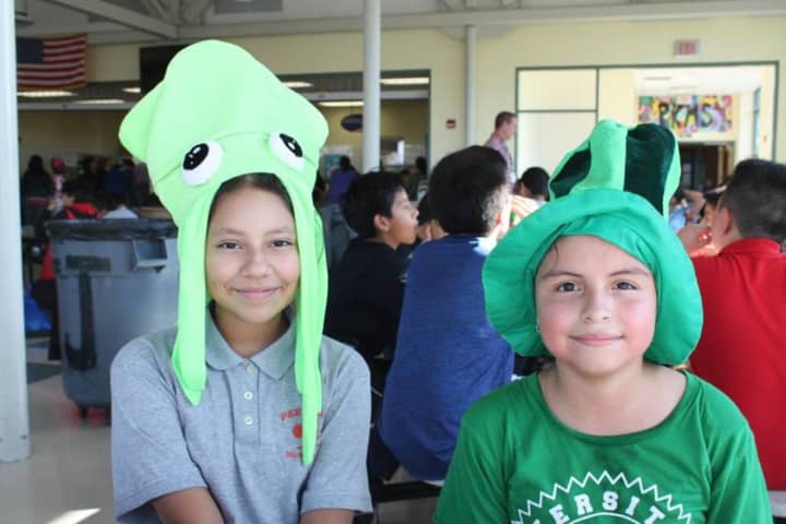 Peekskill Middle School students wear crazy hats in honor of Spirit Week. 