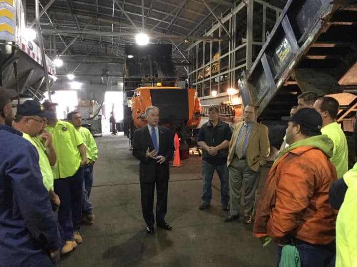 Rockland County Executive Ed Day visits a two-day refresher course to update road maintenance workers in the science and the art, of plowing snow. 