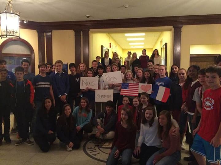 Bronxville students showing support for their neighbors in France. 