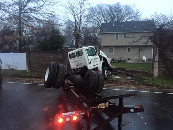 An overturned tractor-trailer tied up traffic on Route 17 Tuesday morning.