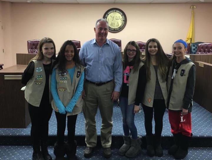 Saddle Brook Girl Scouts meet with Mayor Robert White.