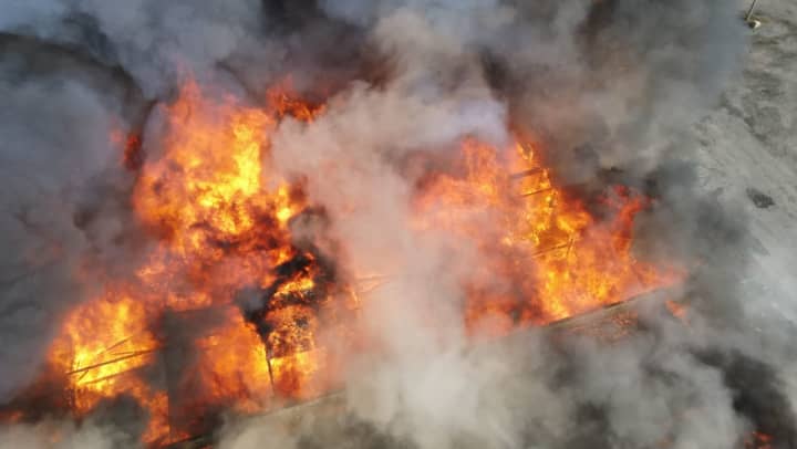A large fire at an industrial complex destroyed several buildings including an Amazon warehouse.