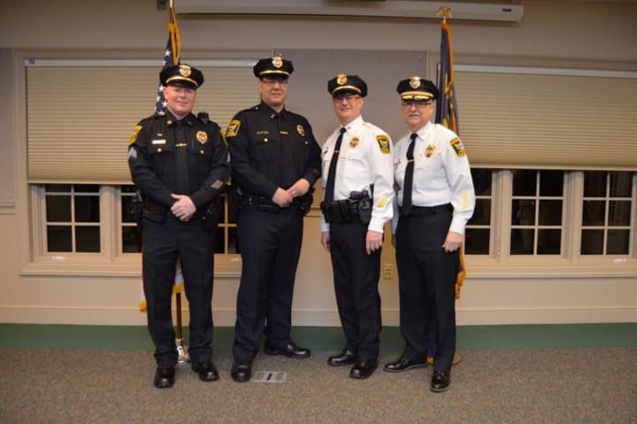 From left to right: Sgt. Mike Sweeney, Lt. Steve Corrone, Capt. Keith White and Chief John Salvatore