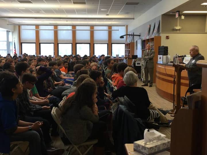 Dr. Moshe Avita, a Holocaust survivor, spoke to Pelham students Wednesday, April 13, about his experiences at six concentration camps during World War II.