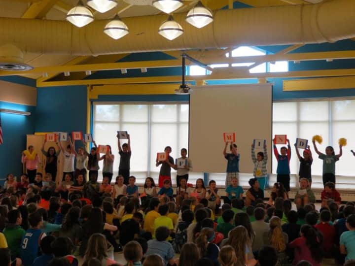 Students at Todd Elementary School in Briarcliff Manor take part in a recent assembly to celebrate the school&#x27;s Habits of Mind International School of Excellence certification.