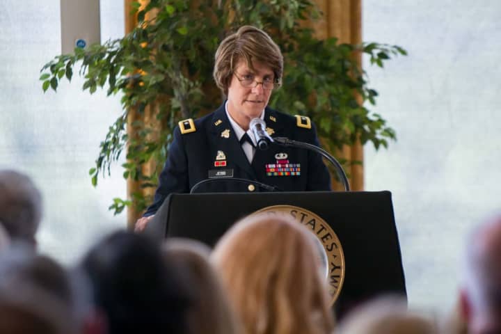 Brig. Gen. Cindy Jebb accepts her new position as the dean of academics at West Point. She is the first woman named to the post.