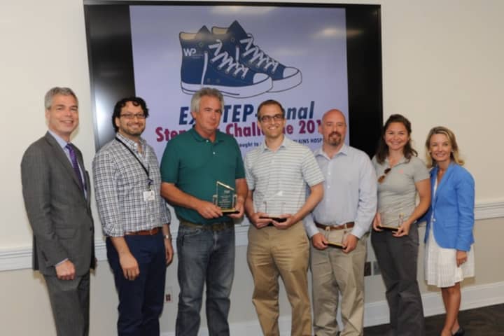 Pictured from left to right: Mayor Tom Roach; Orthopedic Surgeon Daniel Markowicz; members of the winning team, “Divide By Zero” from the City of White Plains DPW Engineering; Dawn French, White Plains Hospital.