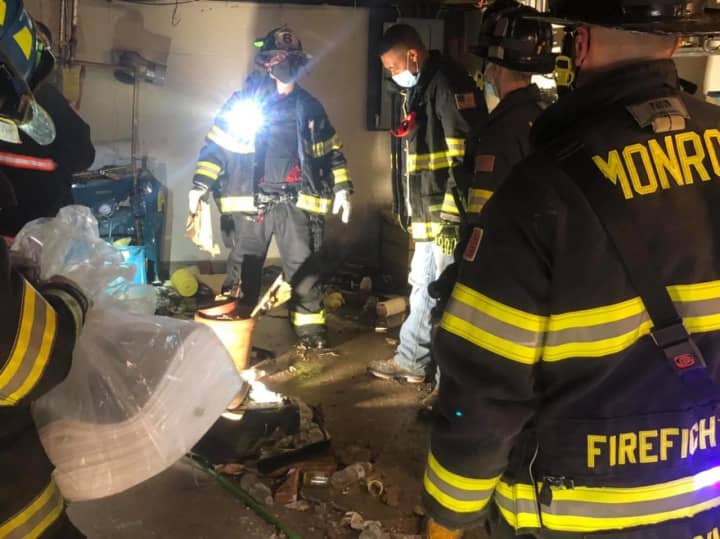 A man was not injured when he drove his vehicle through his garage wall and into the basement.