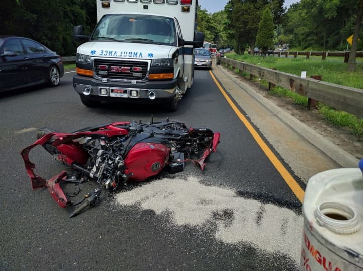 Greenwich Firefighters responded to a motorcycle crash on Thursday afternoon on the southbound Merritt Parkway.