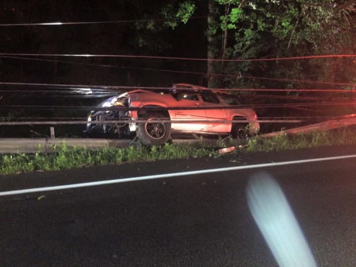 One person was injured during an accident on Route 35 that left the vehicle tangled in power lines.