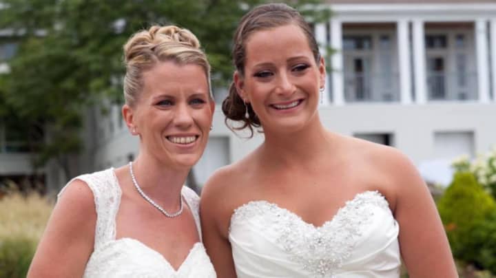 Kate Drumgoole of Bogota, left, and Jaclyn Vanore on their wedding day.