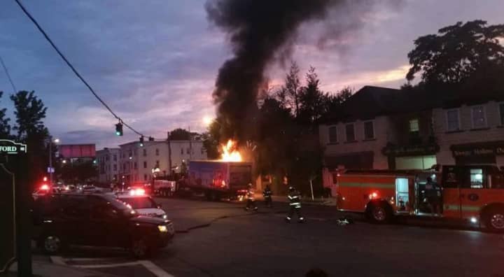 Firefighters responded to a box truck fire in Tarrytown Monday night