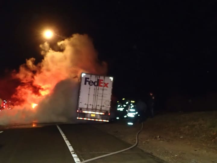 A FedEx truck caught on I-95 early Thursday morning.