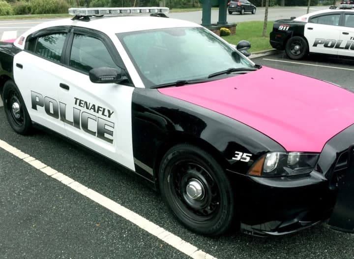 Tenafly breast cancer awareness police cruiser.