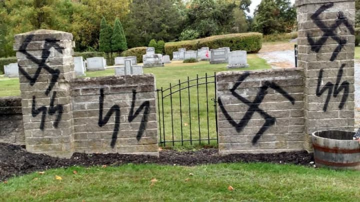 Graffitti from  the Beth Shalom Cemetery in Warwick.